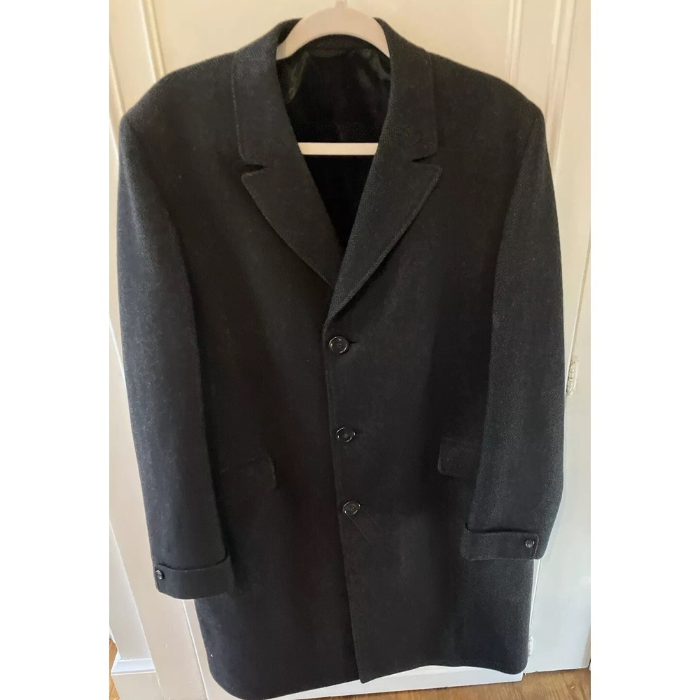 Barron Anderson Pure Wool Herringbone Pattern Vintage Coat Union Made In The USA